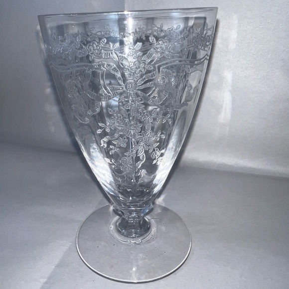 Christmas Other - Glass Footed Clear Intricate Floral Etched Tumbler Vintage Elegant Wine Water